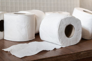 A pile of Toilet paper rolls