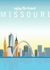 Flat Illustration. Awesome city view on Saint Louis Gateway Arch, Missouri. Enjoy the travel. Around the world. Quality vector poster. United States.