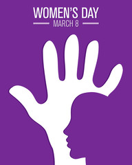  happy women's day. Woman face silhouette inside palm