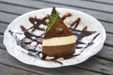 A piece of chocolate cake on the table
