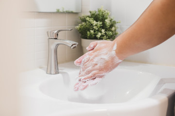 Hand washing with water and soap, clean and protection from dirty, virus, bacteria