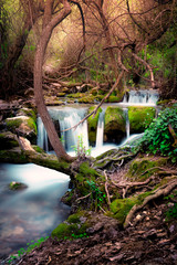 waterfall in the forest. Sierra de Grazalema, Majaceite river.