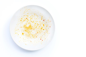 Dirty dish on white background.