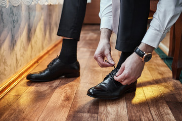 businessman clothes shoes, man getting ready for work,groom morning before wedding ceremony. Men Fashion