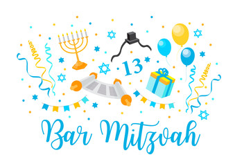 Bar Mitzvah congratulation or invitation card. jewish tradition boy's birthday