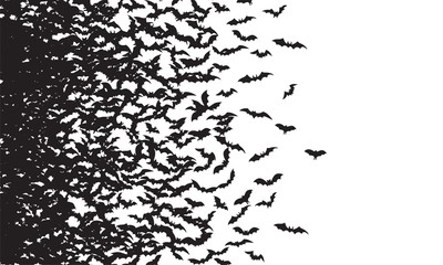 Black silhouette of flying bats isolated on white background. Halloween traditional design element. - obrazy, fototapety, plakaty
