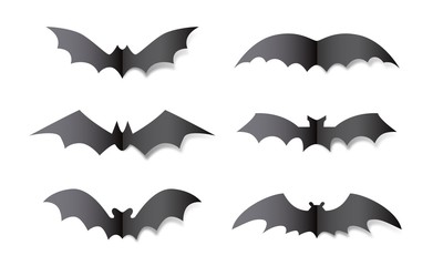 Obraz premium Vampire bat silhouette paper craft. Halloween bats decoration on white background