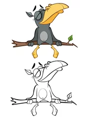 Rolgordijnen Vector Illustration of a Cute Cartoon Character Raven for you Design and Computer Game. Coloring Book Outline Set © liusa