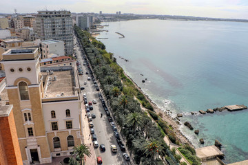 Aerial view of the waterfront of the city of Taranto, Puglia, Italy