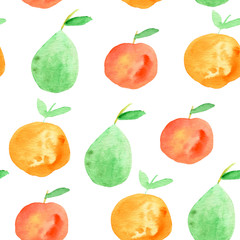 Watercolor seamless pattern with juicy citrus. Lemon, orange, lime fruits. Suitable for kids apparel, web design, posters, fabric, wrapping paper. Digital paper.