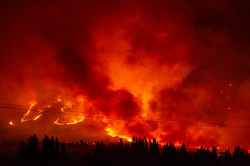 Night view of wildfires occurred in Esquel, Patagonia, Argentina on March 3 2020