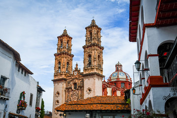 View of Santa Prisca church in Taxco, Guerrero, Mexico