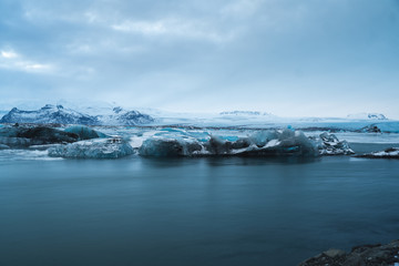 Jokulsarlon Glacier Lagoon in Iceland. Icelandic Cold Winter. Beautiful Nature Background.