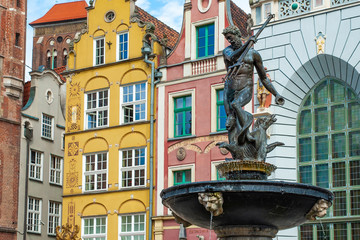 Famous Fountain of the Neptune on the Old Town Market in Gdansk, Poland © diesirae