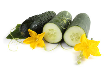 Cucumber, halves and flowers