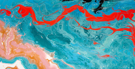 Abstract background of a mixing shades of blue ocean and red coral