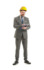 Male engineer on white background