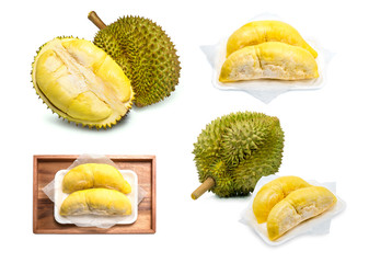 King of fruits, durian isolated on white background, Golden pillow or Mon Thong Durian, Durian...