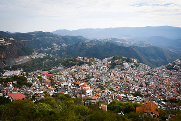 Panoramic view of the town of Taxco Guerrero Mexico.