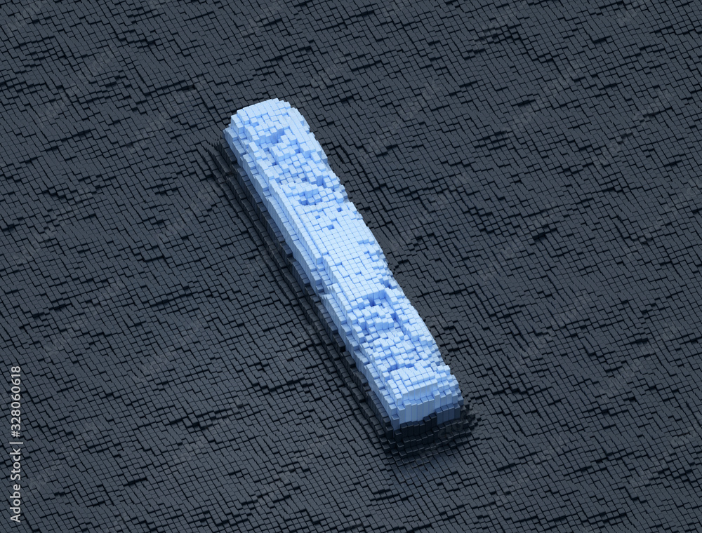 Poster letter i futuristic random building blocks design in orthographic view series, 3d render