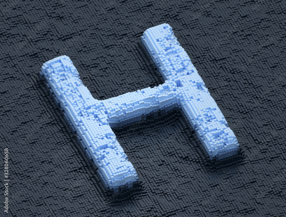 Poster letter h futuristic random building blocks design in orthographic view series, 3d render