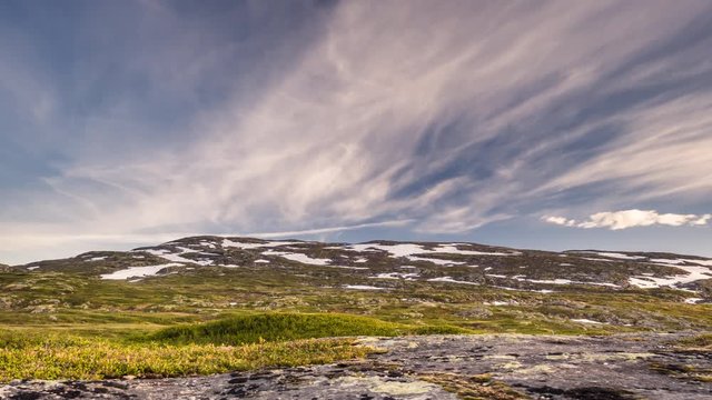Timelapse of high plateau Hardangervidda, near Dyranut, Norway