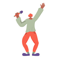 Happy man dancing and singing isolated on white