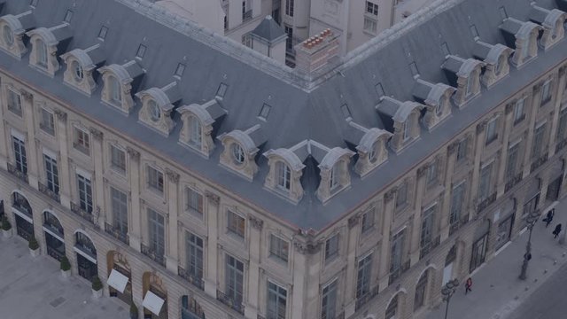 Aerial drone shot of Paris rooftop architecture 