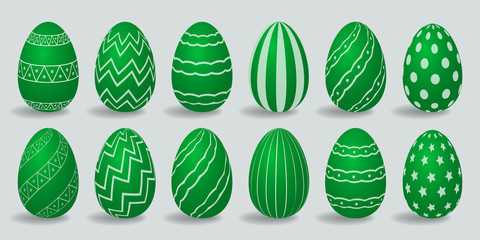 A set of decorated Easter Eggs for use in Easter designs. Gradient vector illustration isolated on gray.