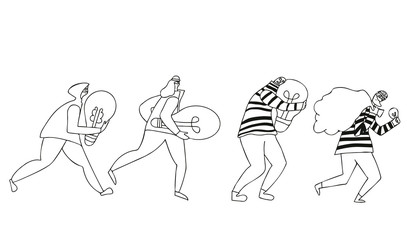 Plagiarism concept. Vector hand drawn property set