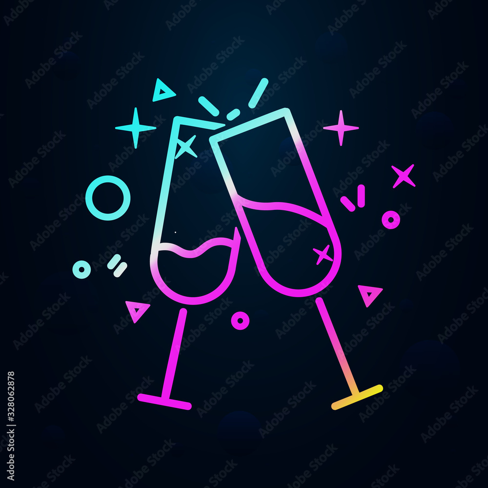 Poster glasses of champagne in nolan style icon. simple thin line, outline vector of birthday icons for ui 