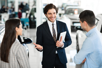 Professional Car Seller Selling Auto Working In Dealership Center