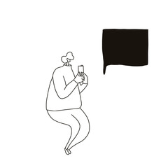 Chatting people with mobile phone. Vector person.
