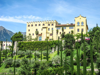 castles of south tyrol like castel tyrol  castel trauttmansdorff  castel torre  seen in a spectacular and unique way with backgrounds of lakes snowy mountains and rocks