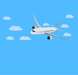 Fototapeta na wymiar Airplane with clouds and blue sky