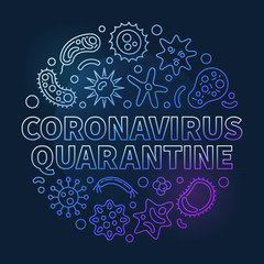 Vector Coronavirus Quarantine concept circular blue linear illustration on dark background