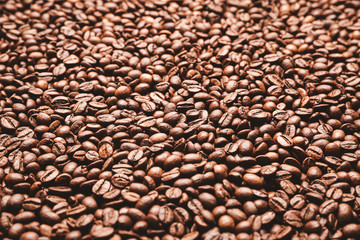 Many coffee beans as background