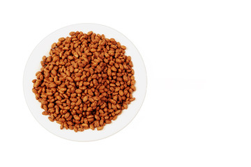 Breakfast with chocolate rice, insulated, top view. Space for text