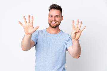 Fototapeta premium Russian handsome man over isolated background counting nine with fingers