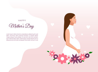 Vector illustration of pregnant woman. Made in cartoon style. Perfect for banner and web sites.