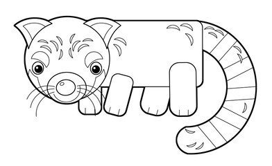 cartoon sketchbook asian scene with small panda bear on white background - illustration