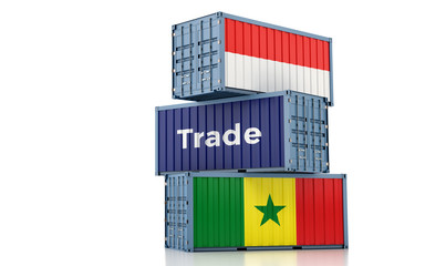 Shipping containers with Senegal and Indonesia flag. 3D Rendering 
