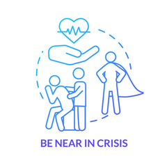 Be near in crisis concept icon. Friend difficult times and troubles. Sad mate comforting, support and encourage idea thin line illustration. Vector isolated outline RGB color drawing