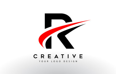 Black And Red Creative R Letter Logo Design with Swoosh Icon Vector. - obrazy, fototapety, plakaty