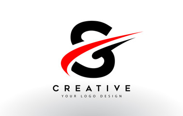 Black And Red Creative S Letter Logo Design with Swoosh Icon Vector.
