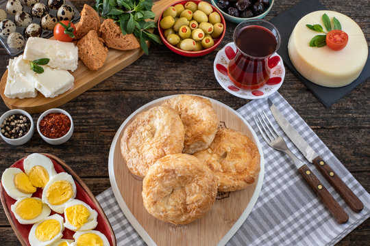 Turkish food boyoz . Breakfast table with boyoz. 