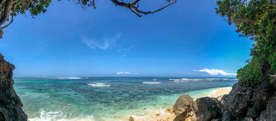 Bali, Indonesia - 28 April 2019 : Green Bowl Beach sea view.