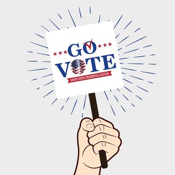  Hand with banner. 2020 United States of  Presidential Election banner.Go Vote. Patriotic illustration