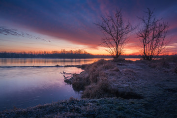 Picturesque dawn on the Vistula near Konstancin-Jeziorna, Poland