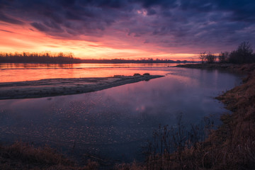 Beautiful sunrise on the Vistula near Konstancin-Jeziorna, Poland